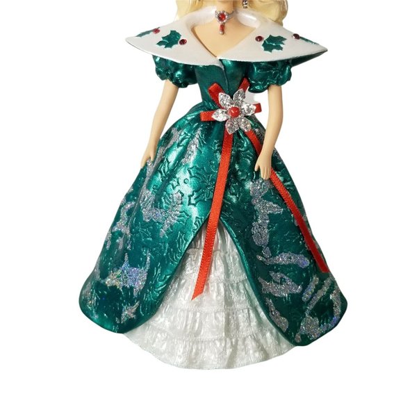 1996 Holiday Barbie Hallmark Stocking Hanger Christmas Green Glitter Vintage - Picture 9 of 10